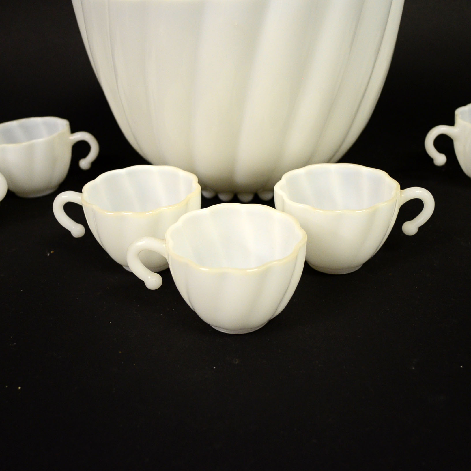 Hazel-Atlas "Alpine White" Milk Glass Punch Bowl Set