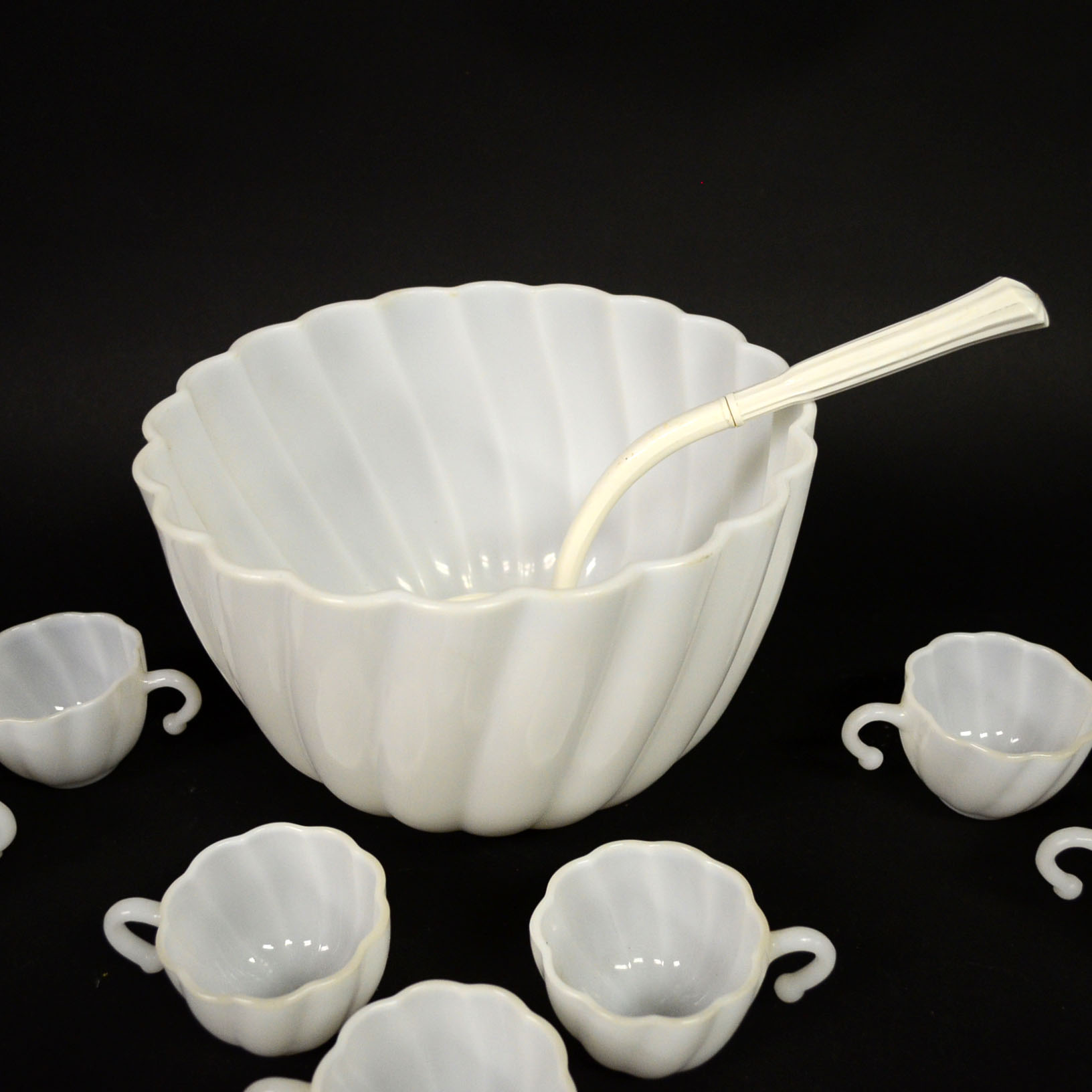 Hazel-Atlas "Alpine White" Milk Glass Punch Bowl Set