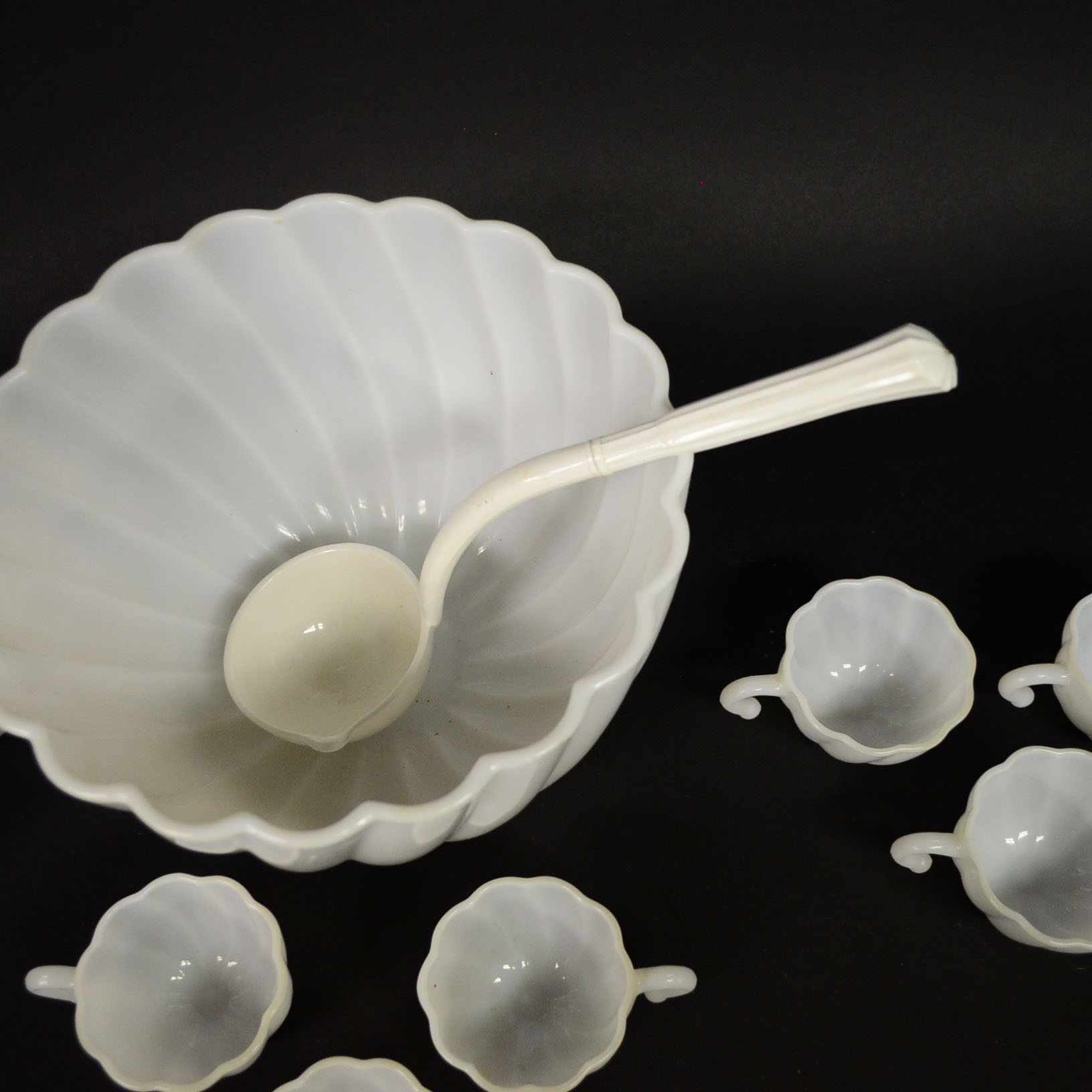Hazel-Atlas "Alpine White" Milk Glass Punch Bowl Set