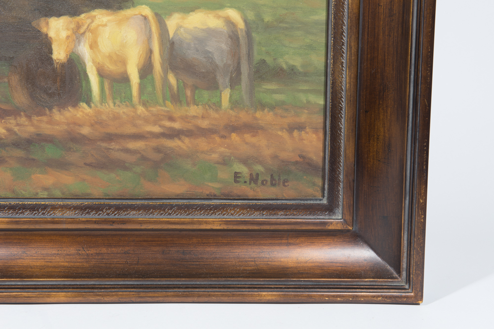 E. Noble Pastoral Scene Oil on Board
