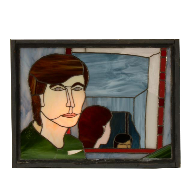 Signed Handmade Stained Glass Lightbox "Self Portrait"