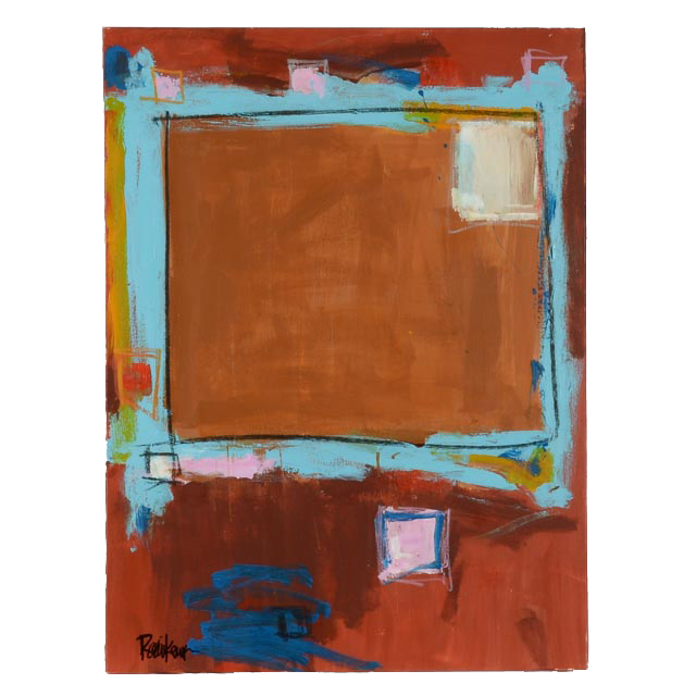 Robbie Kemper Original Abstract Acrylic on Canvas "Black Square with Blue"