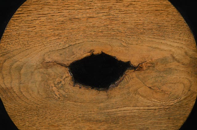 Collaged Steel Intaglio Plates and Faux Wood Veneer on Black Acrylic Substrate