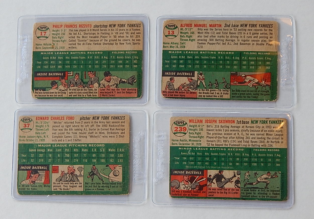 Four 1954 TOPPS Yankees Stars Cards