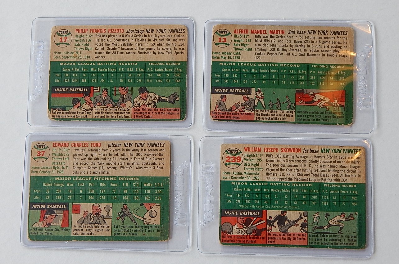 Four 1954 TOPPS Yankees Stars Cards