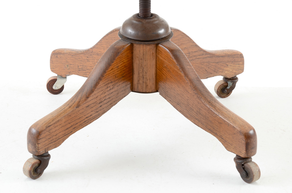 Vintage Industrial Oak Chair on Rolling Base