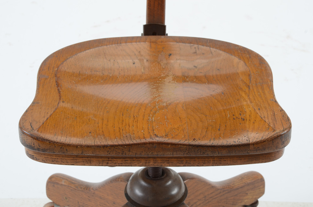 Vintage Industrial Oak Chair on Rolling Base