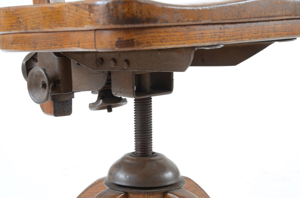 Vintage Industrial Oak Chair on Rolling Base