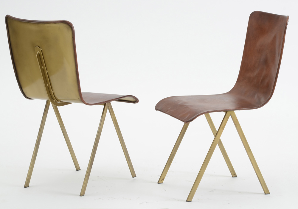 Pair of Molded Leather Covered Side Chairs