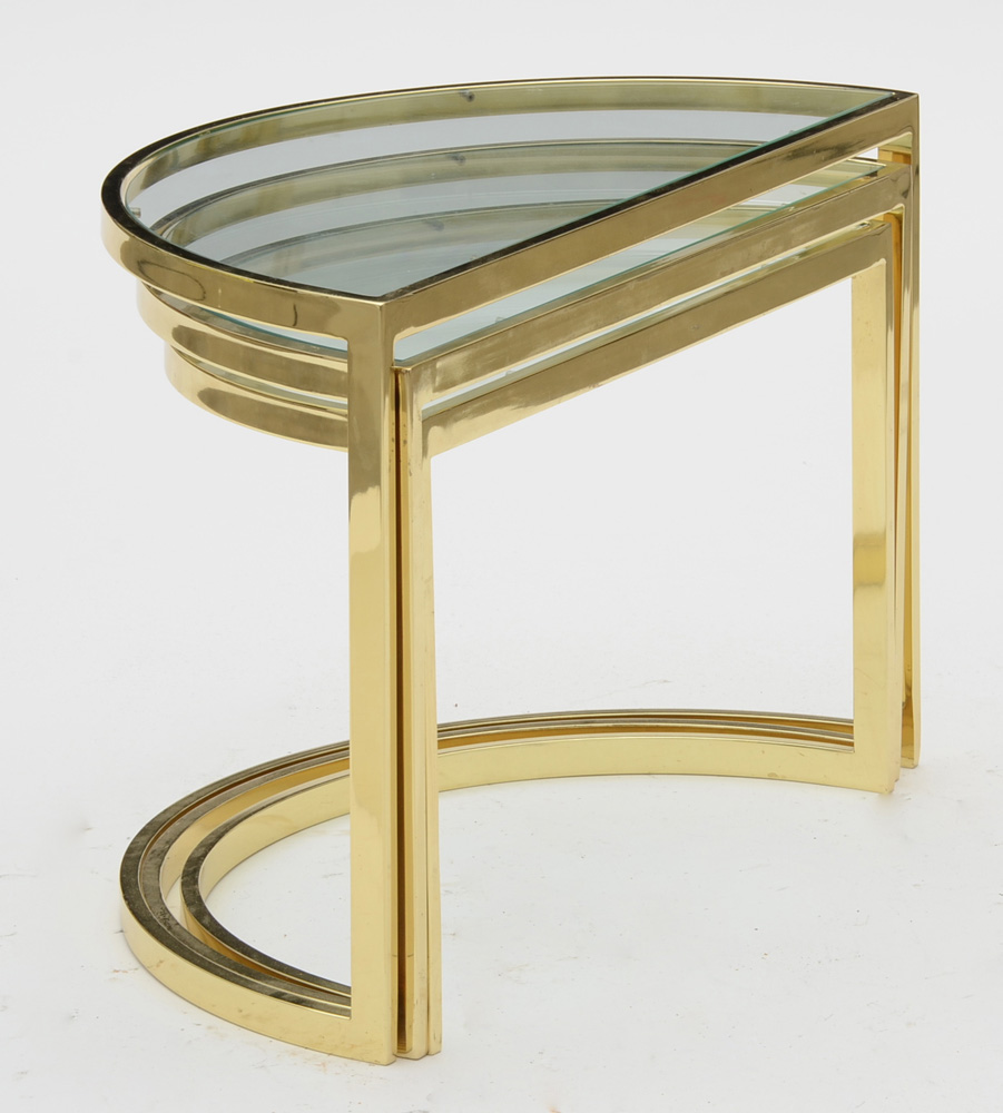 Set of Three Brass and Glass Nesting Tables