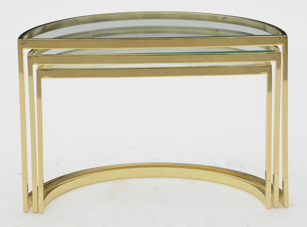 Set of Three Brass and Glass Nesting Tables