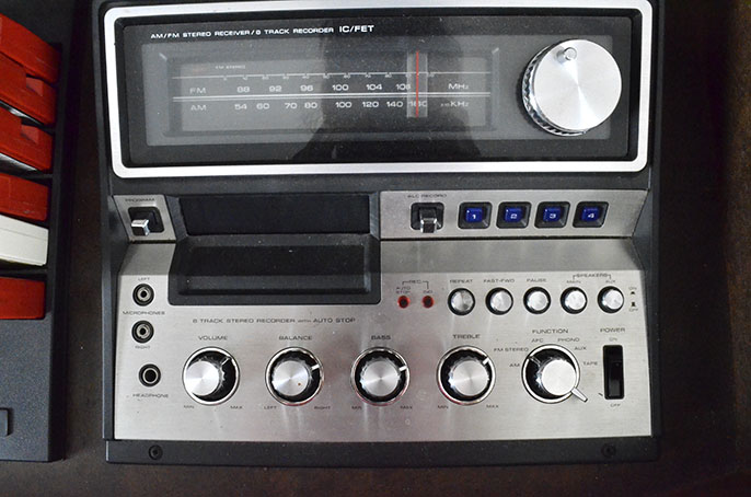 Vintage Soundesign Stereo Console with Microphone, Records and 8-Tracks