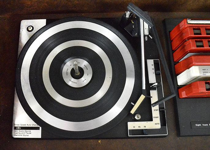 Vintage Soundesign Stereo Console with Microphone, Records and 8-Tracks