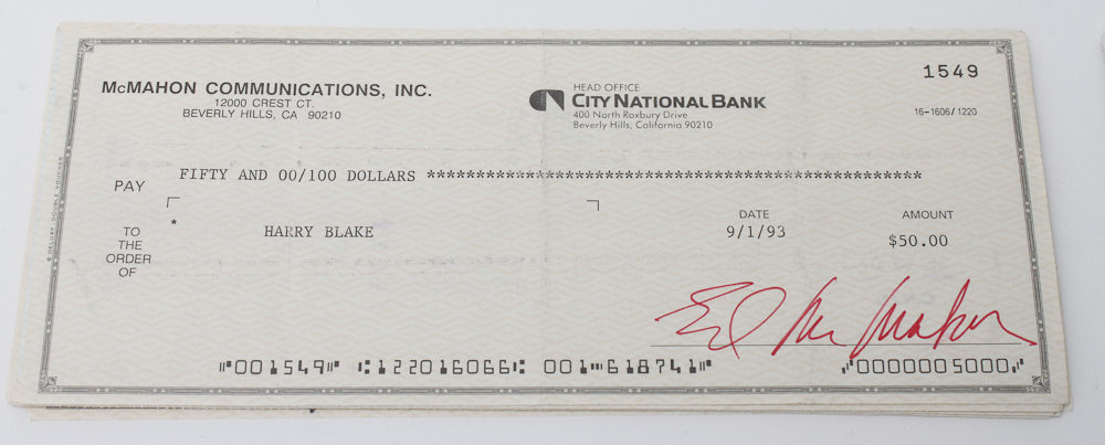Collection of Ed McMahon's Signed Checks