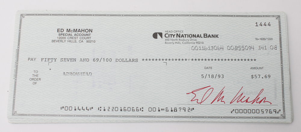Collection of Ed McMahon's Signed Checks