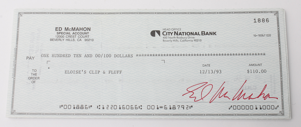 Collection of Ed McMahon's Signed Checks