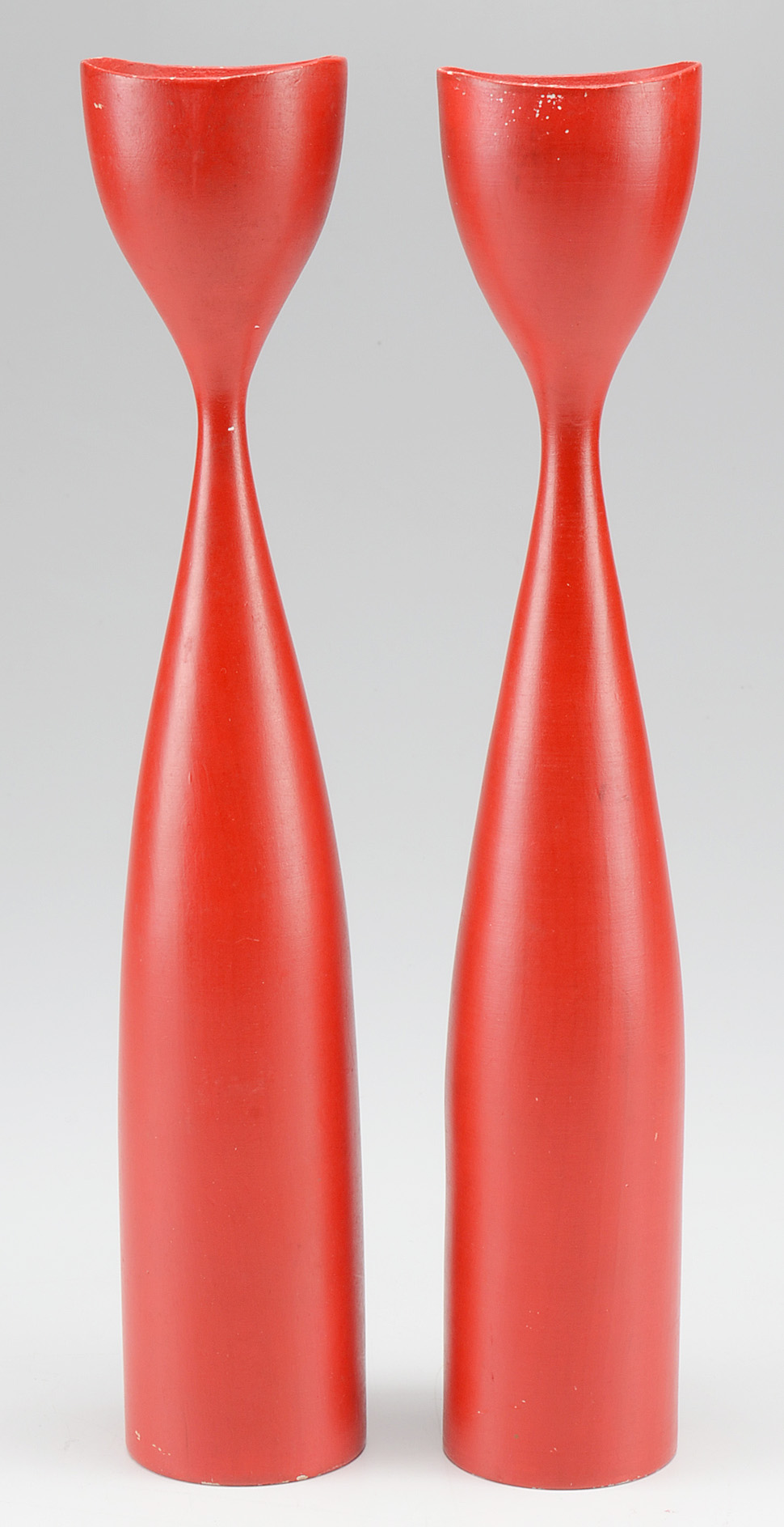 Set of Four Red Polychromed Danish Candle Holders