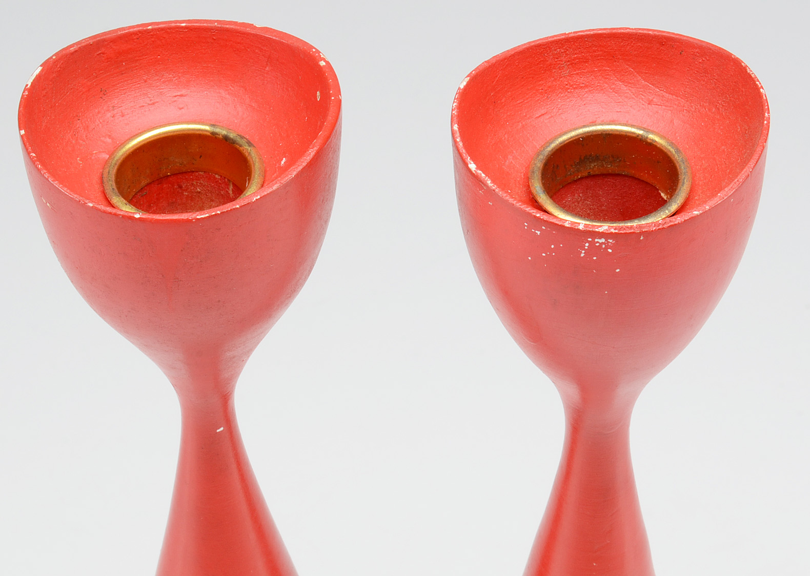 Set of Four Red Polychromed Danish Candle Holders