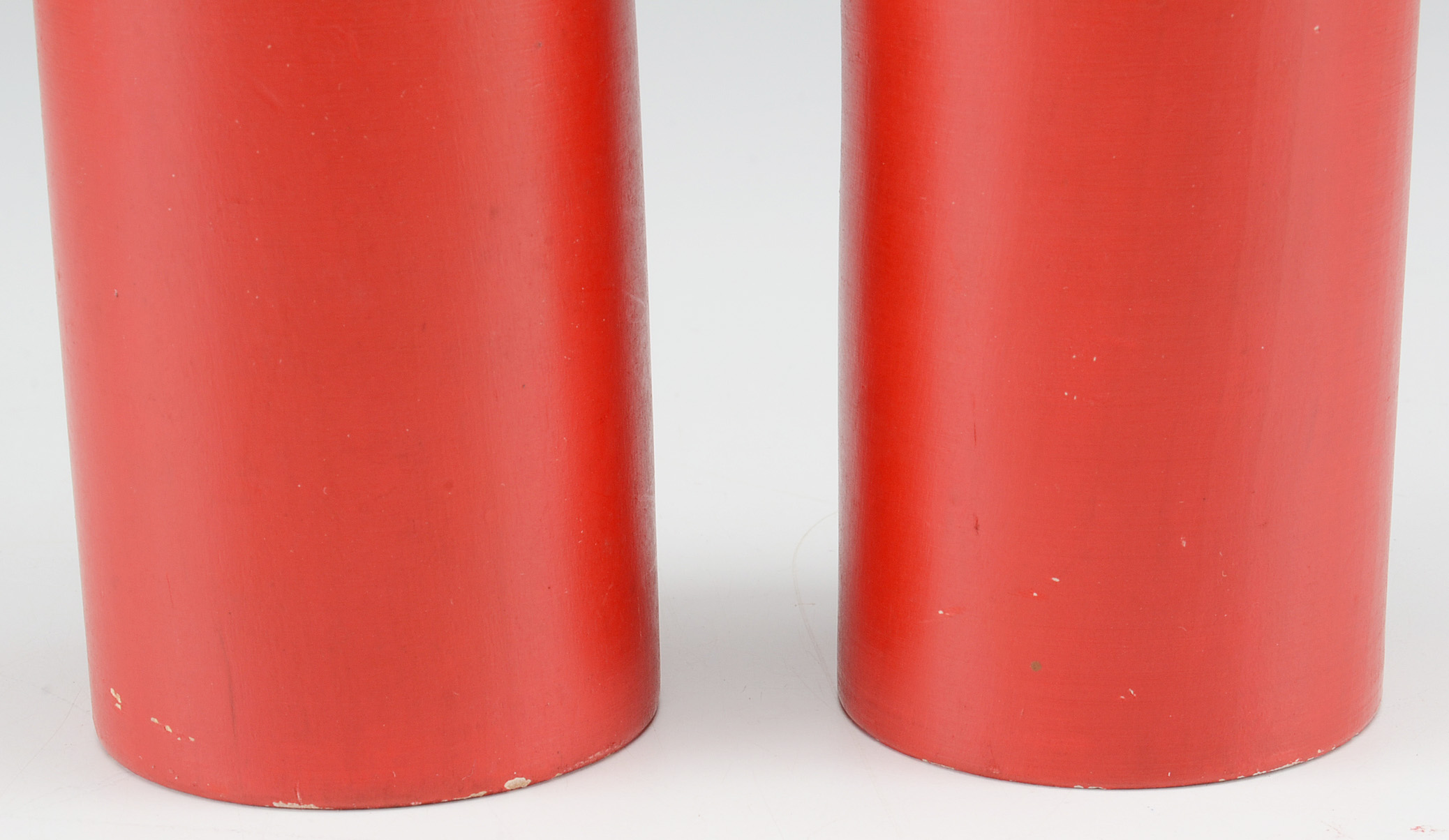 Set of Four Red Polychromed Danish Candle Holders