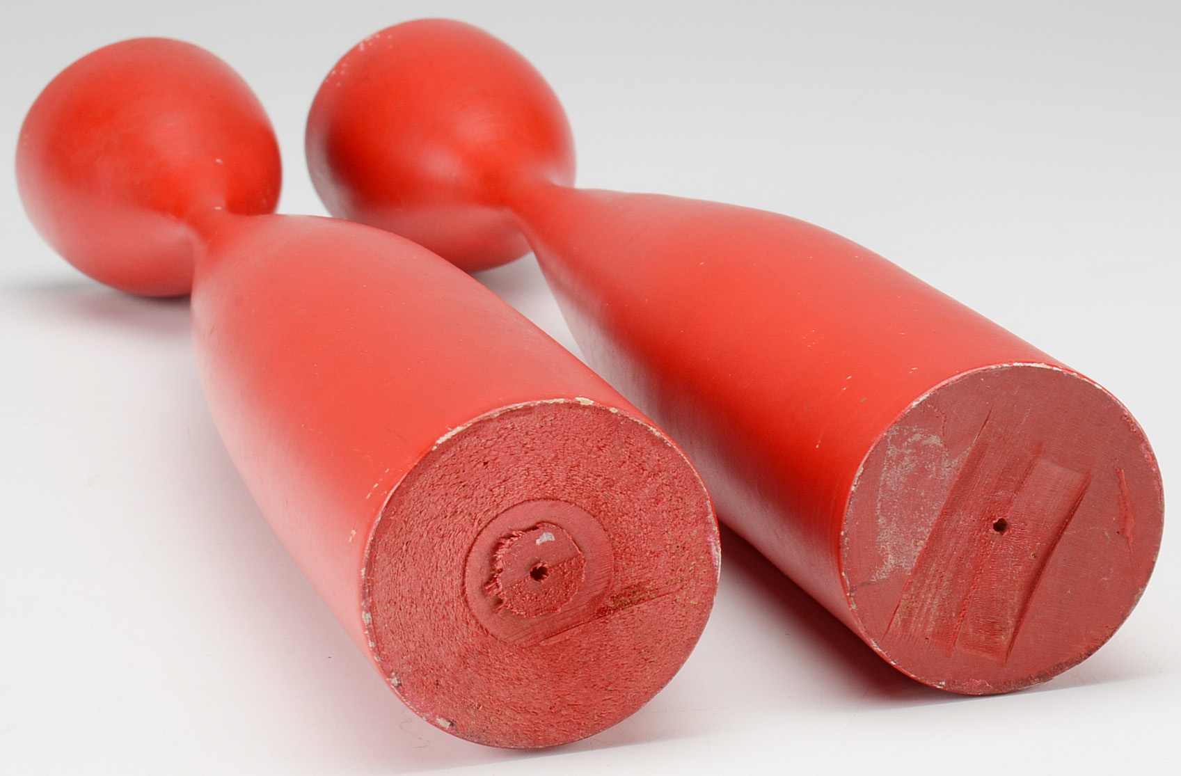 Set of Four Red Polychromed Danish Candle Holders