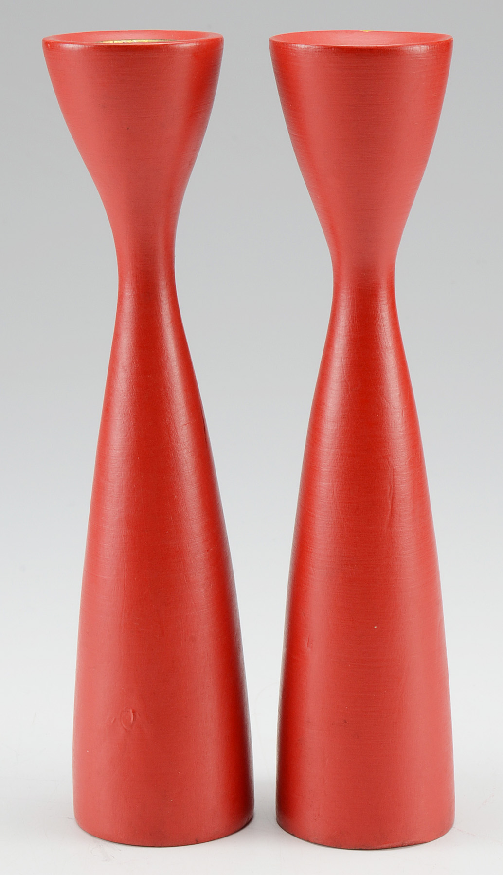 Set of Four Red Polychromed Danish Candle Holders