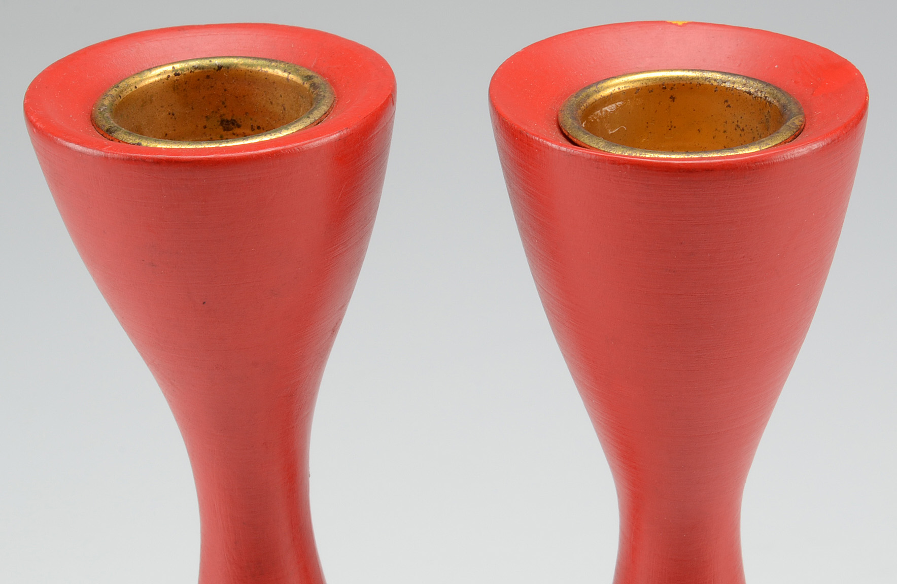Set of Four Red Polychromed Danish Candle Holders