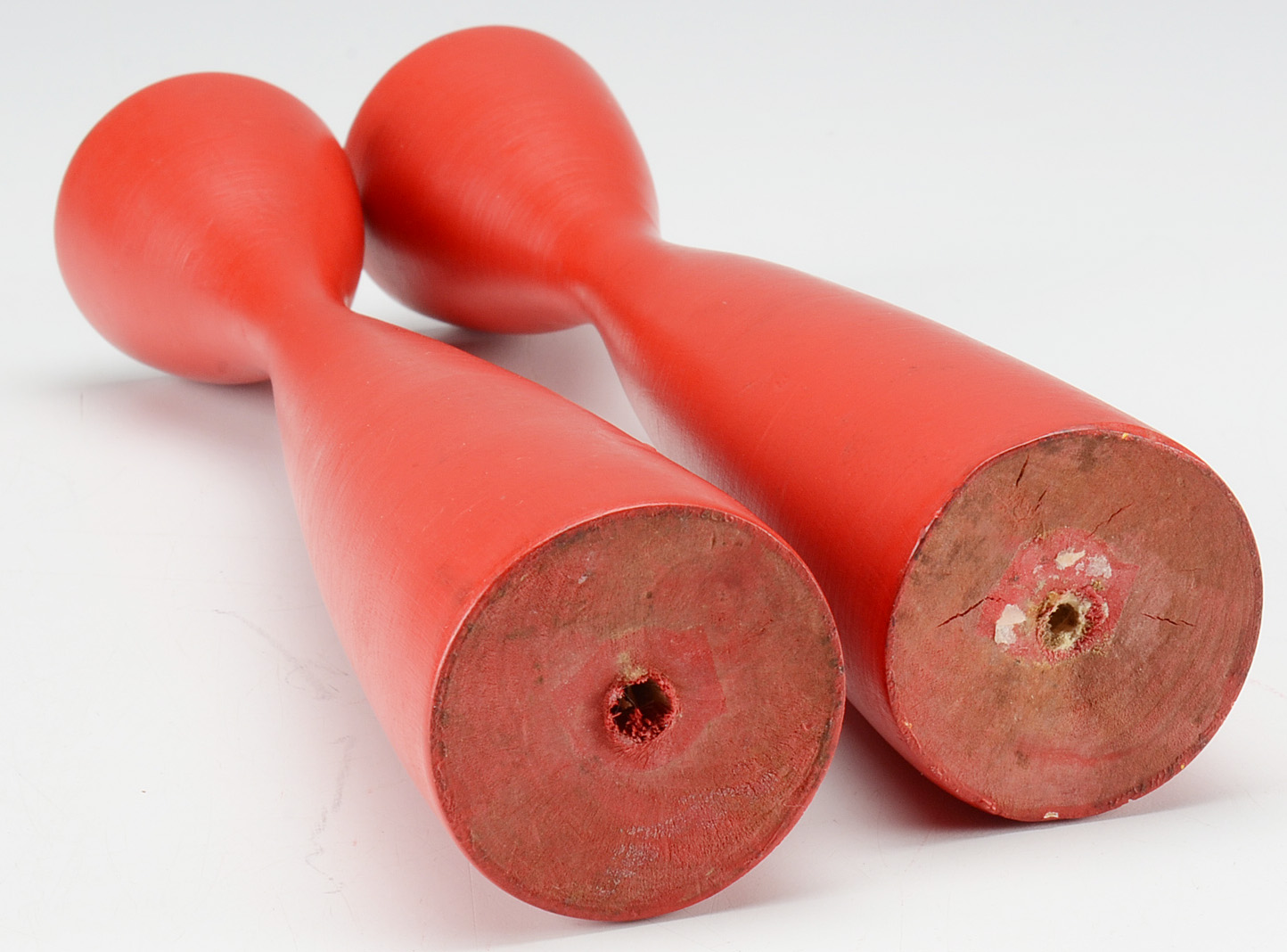 Set of Four Red Polychromed Danish Candle Holders