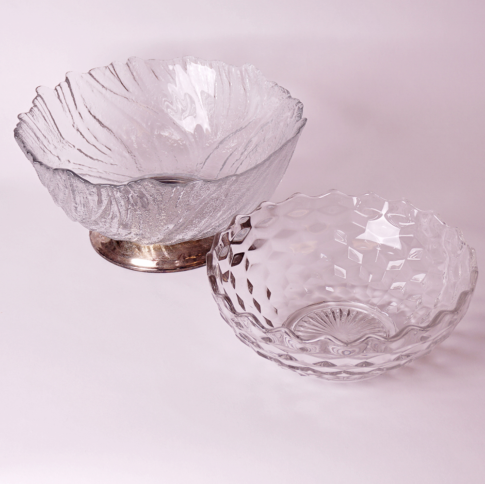 Fostoria "American" Footed Bowl and Modern Glass Bowl