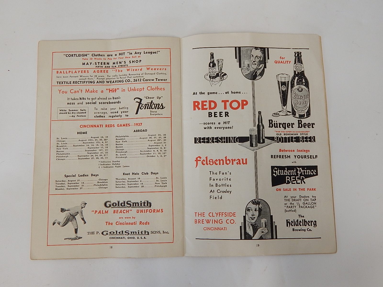 1937 Cincinnati Reds Scorebook