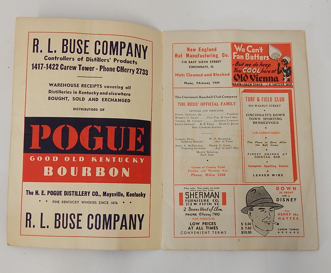 1937 Cincinnati Reds Scorebook