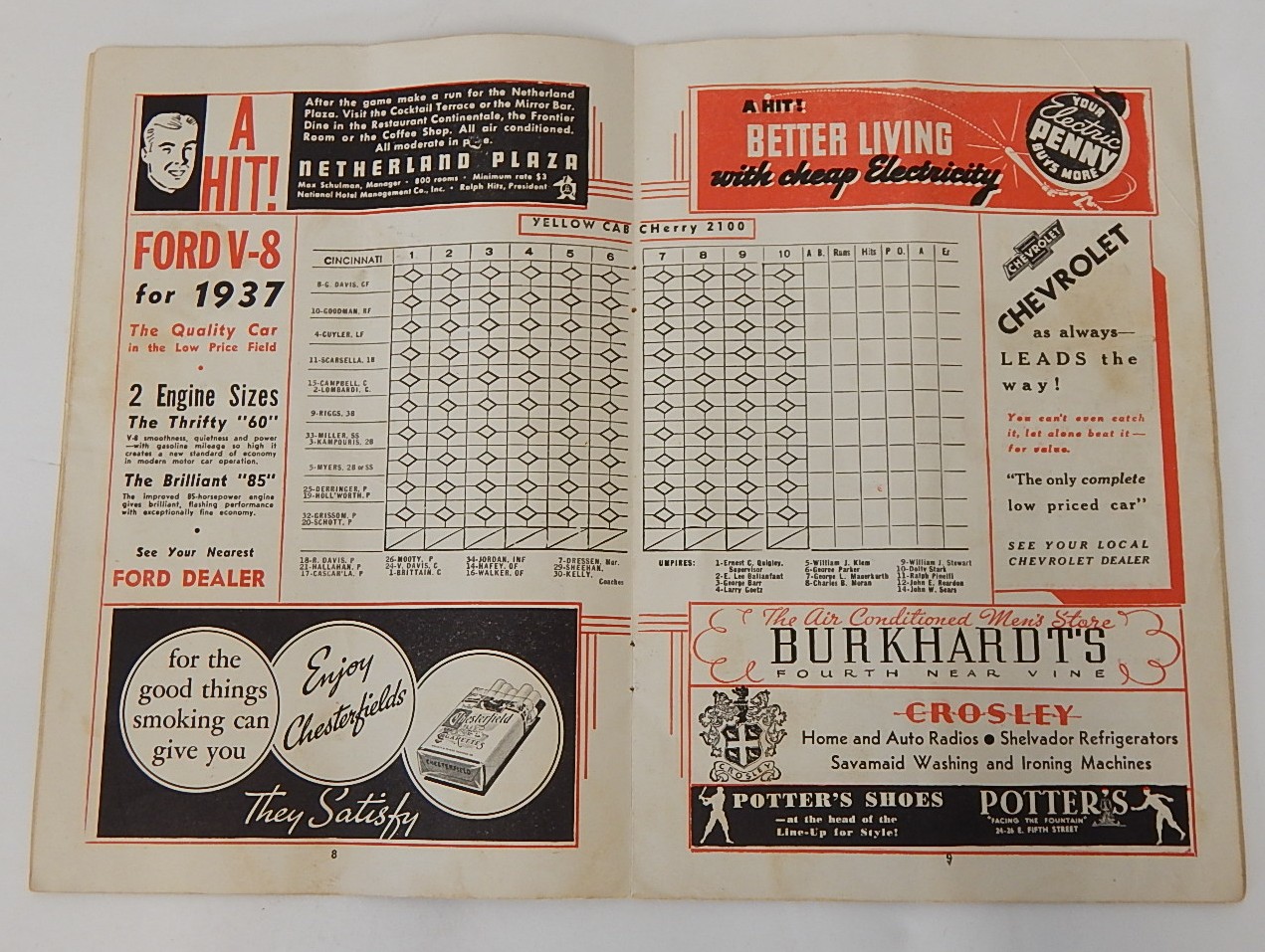 1937 Cincinnati Reds Scorebook