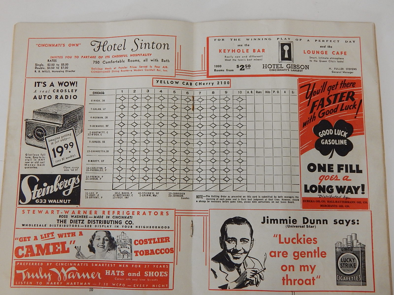1937 Cincinnati Reds Scorebook