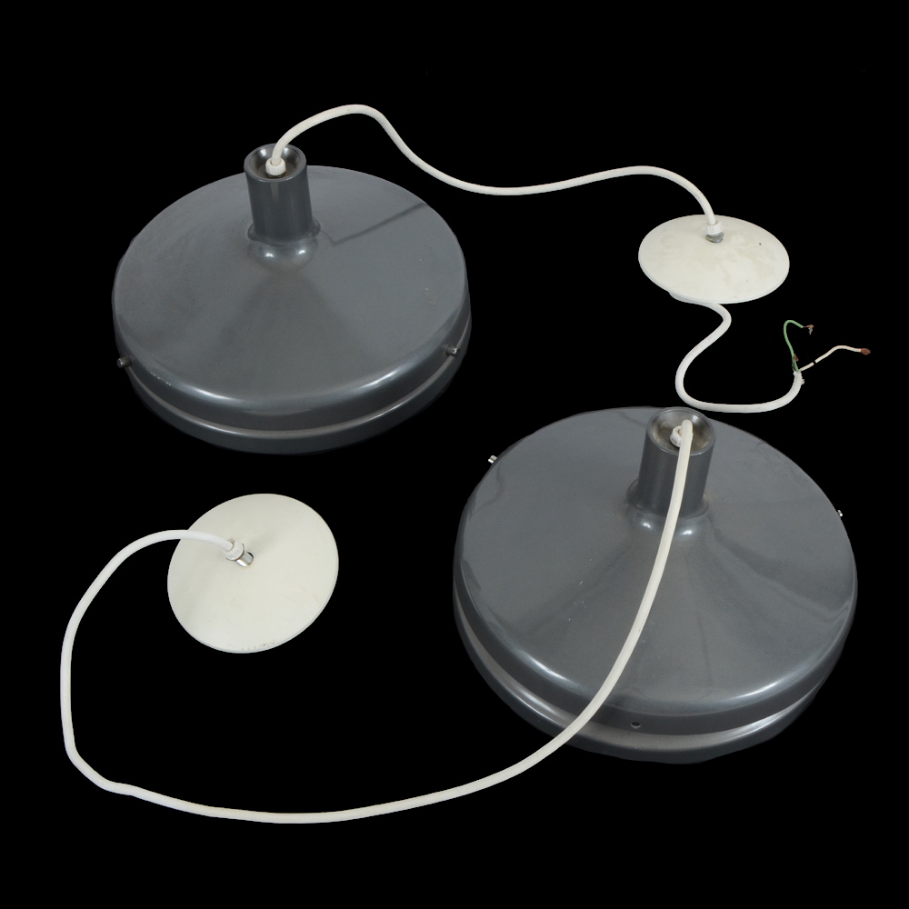 Pair of Two Grey Lightolier Hanging Lights