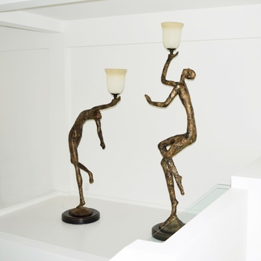 Pair of Modern Giacometti Inspired Torchiere Floor Lamps