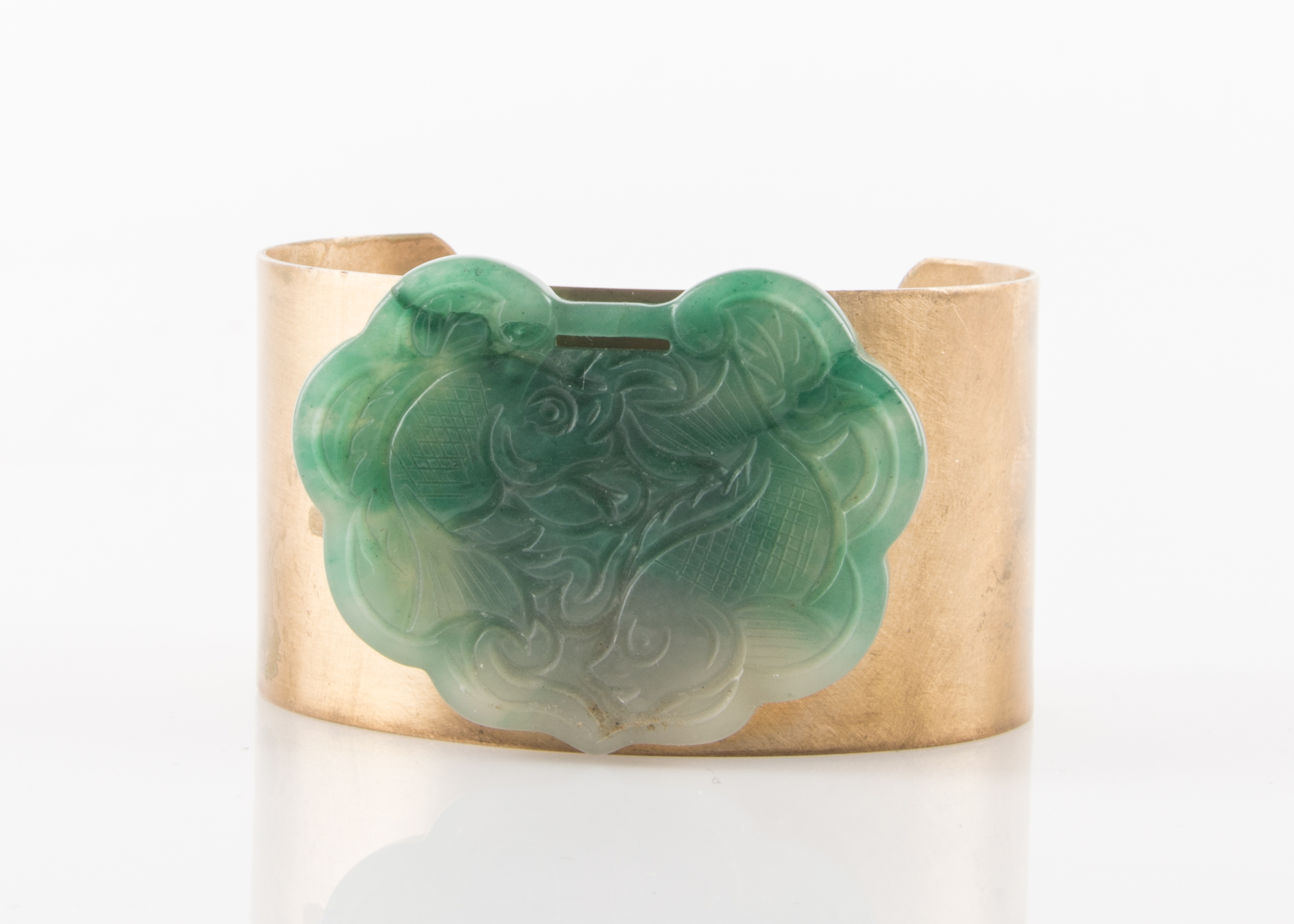 Gold Tone Cuff with Asian Inspired Carving