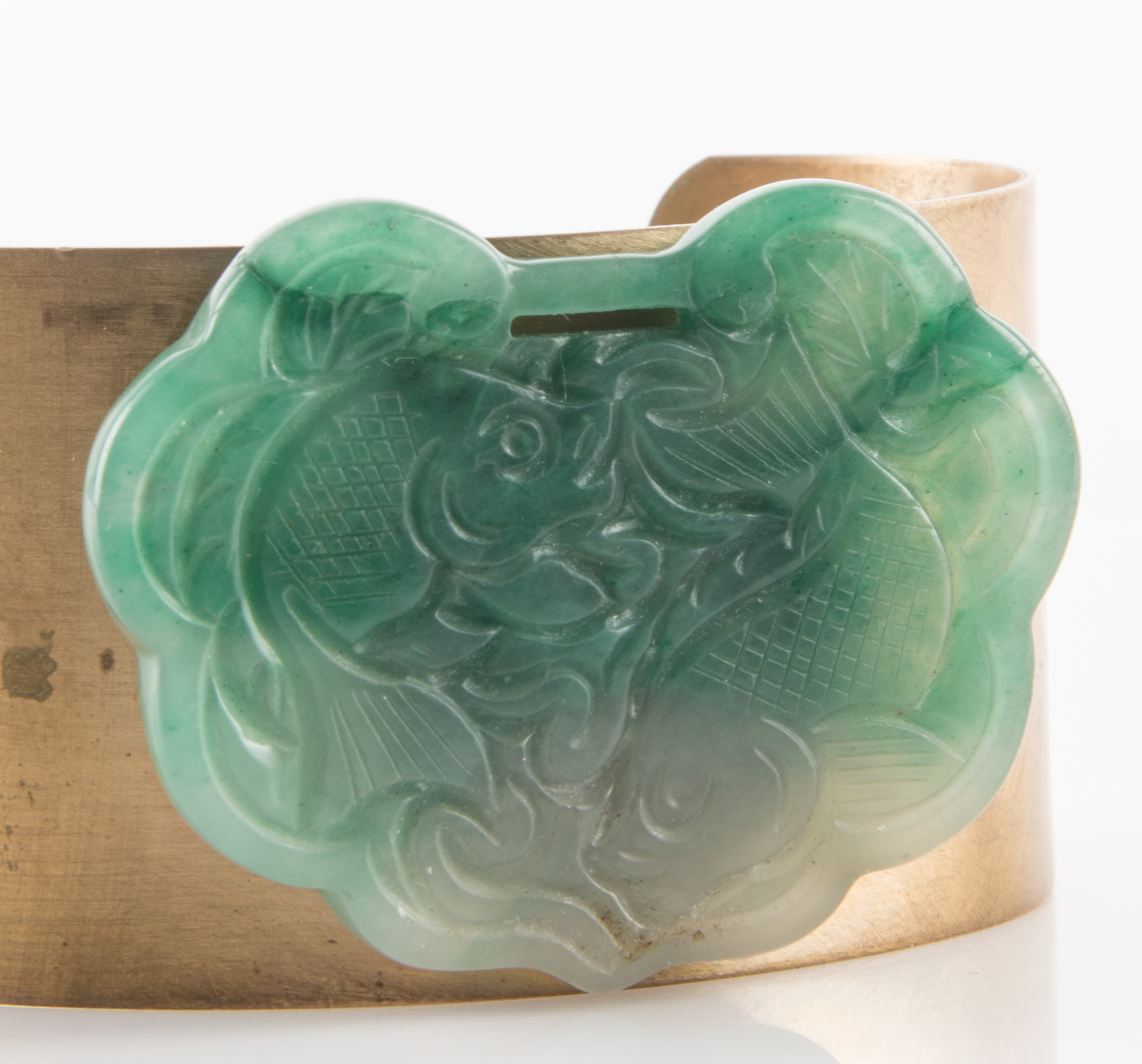 Gold Tone Cuff with Asian Inspired Carving