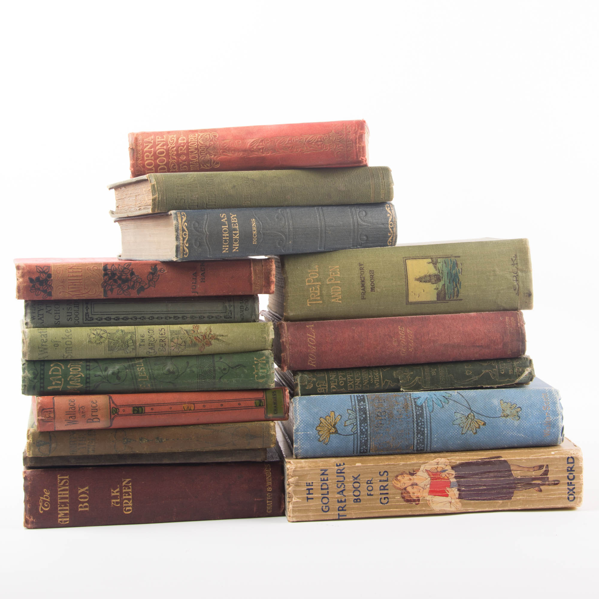 Collection of Antique Books Including "Nicolas Nickleby"