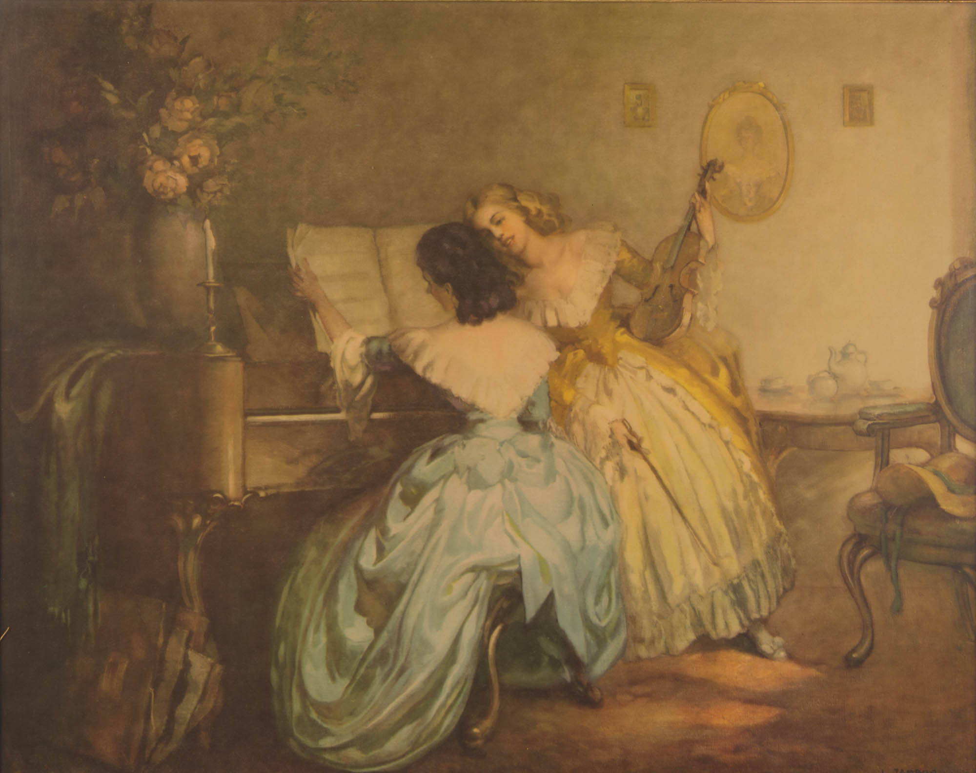 Louis Jambor "Girls at the Piano - The Rehearsal" Offset Lithograph