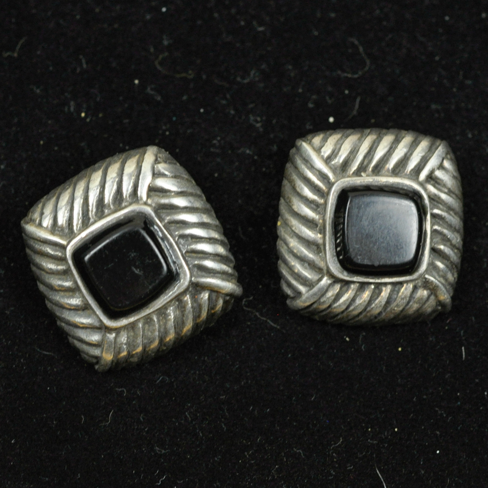 Sterling Silver and Onyx Clip On Earrings