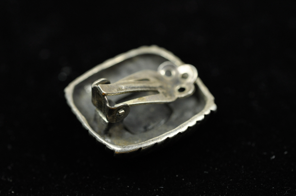 Sterling Silver and Onyx Clip On Earrings