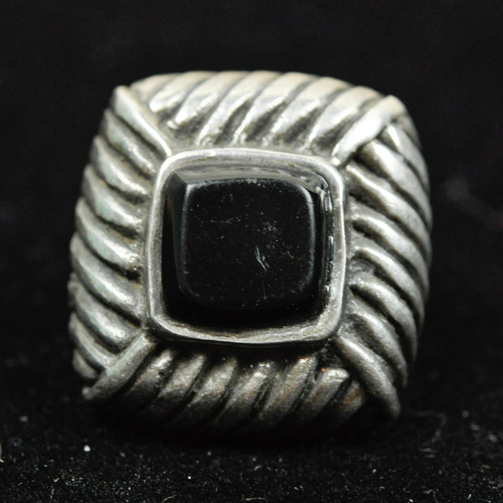 Sterling Silver and Onyx Clip On Earrings