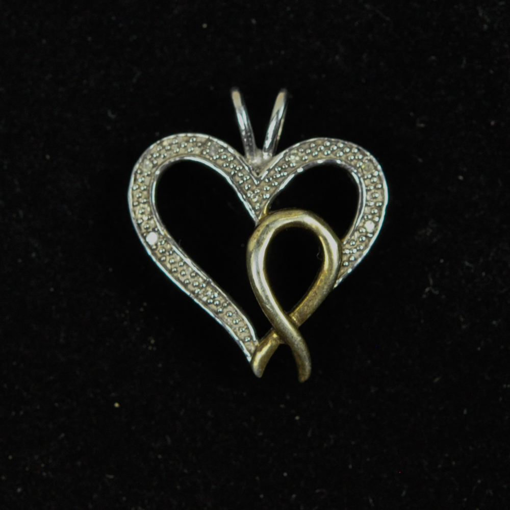 Sterling Silver and Gold Plated Heart Shaped Diamond Pendant