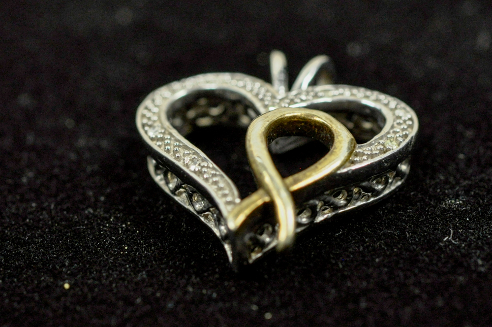 Sterling Silver and Gold Plated Heart Shaped Diamond Pendant