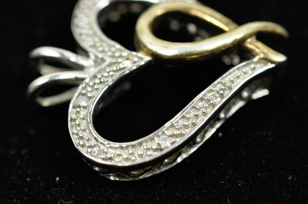 Sterling Silver and Gold Plated Heart Shaped Diamond Pendant