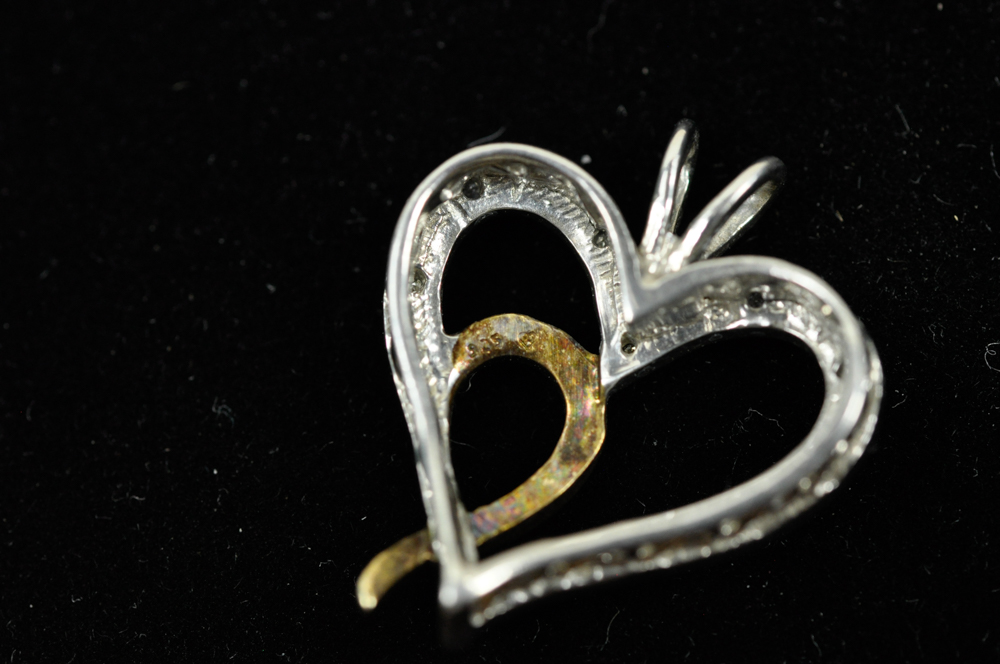 Sterling Silver and Gold Plated Heart Shaped Diamond Pendant