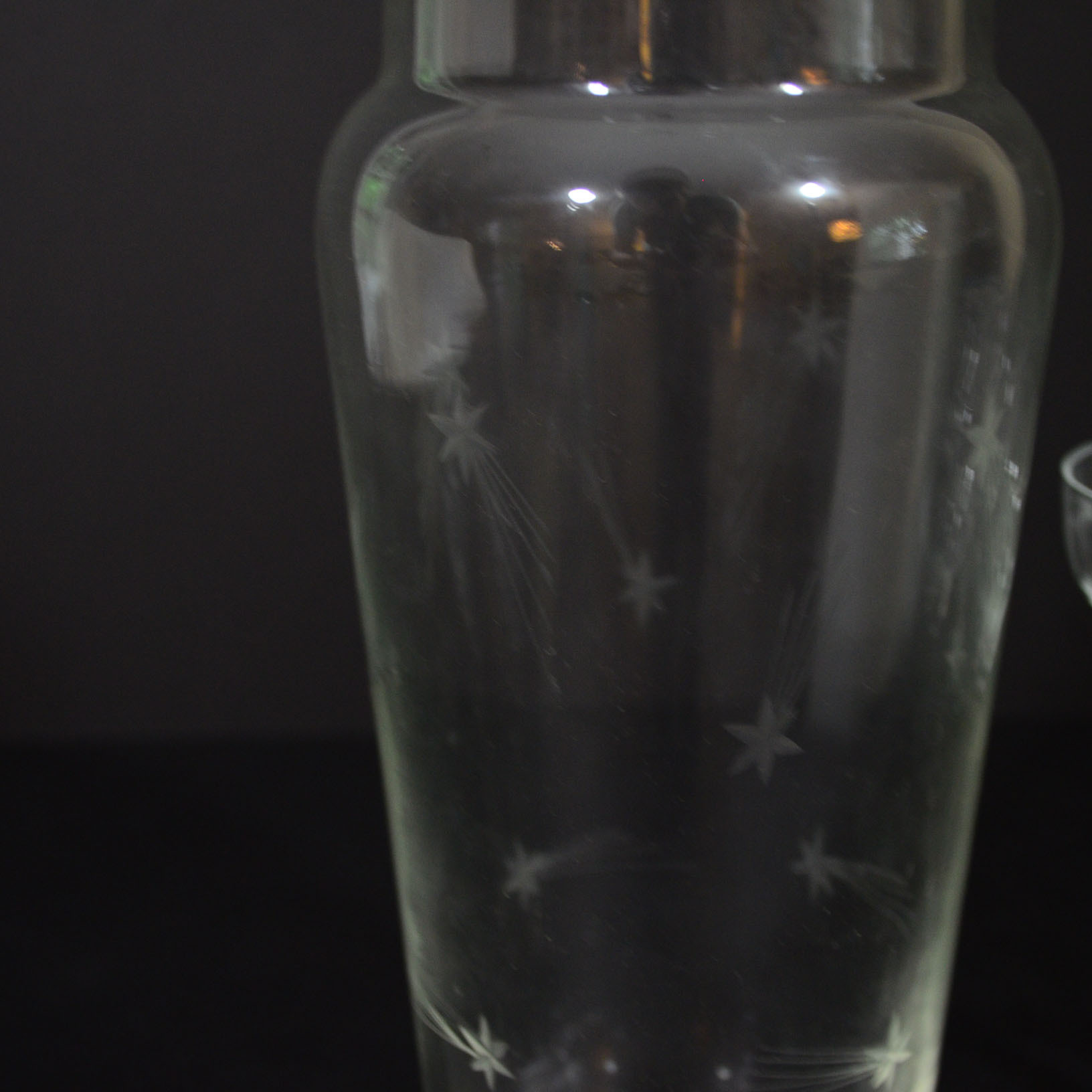 Etched Glass Martini Mixer and Coupe Glasses