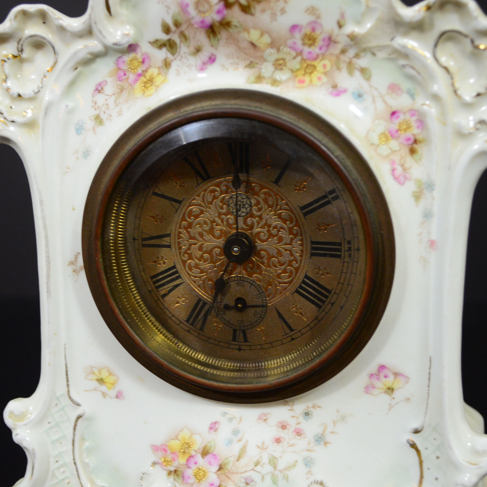 Antique Junghaus Porcelain Mantel Clock