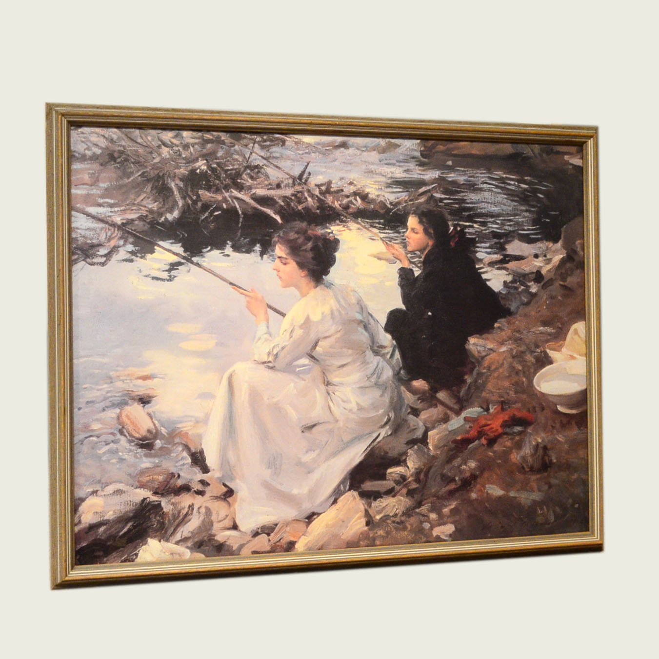 John Singer Sargent "Two Girls Fishing" Framed Gilcee Print