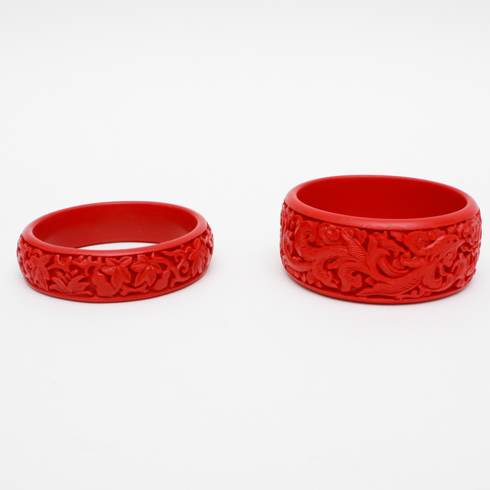 Chinese Cinnabar Lacquer Bangle Bracelets in Boxes