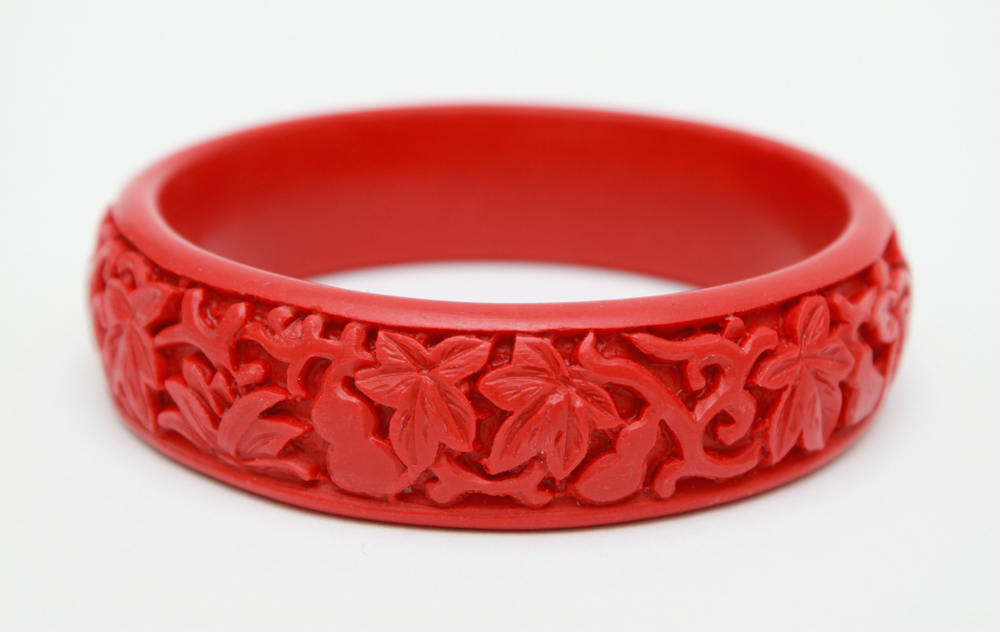 Chinese Cinnabar Lacquer Bangle Bracelets in Boxes